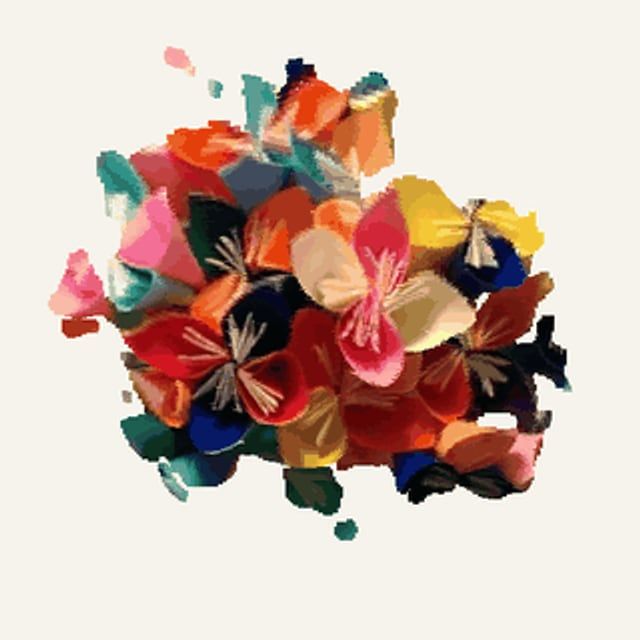 A point cloud of the bouquet reconstructed from the photograph, turning