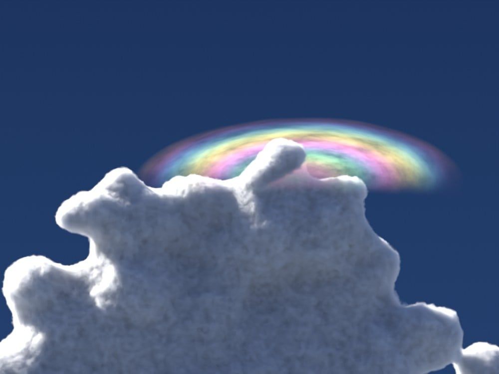 Blender pileus render with 16 micron droplets: tight, pale bands