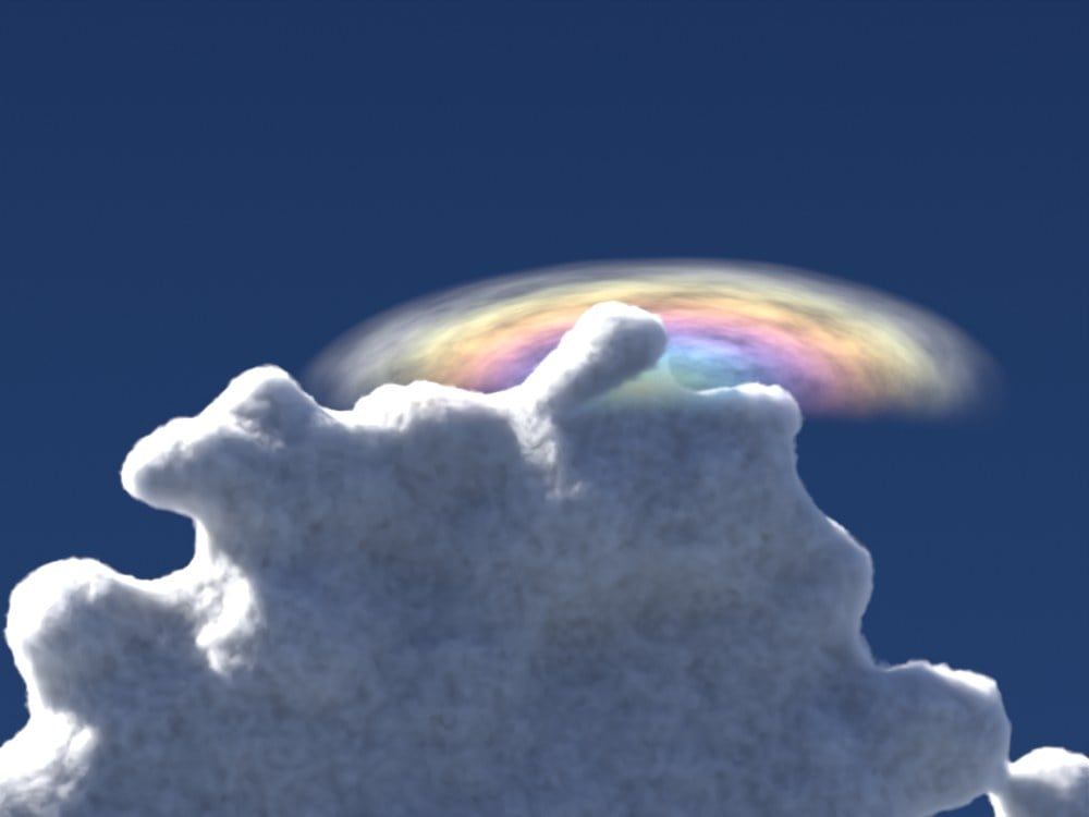 Blender pileus render with 8 micron droplets: wide, vivid bands